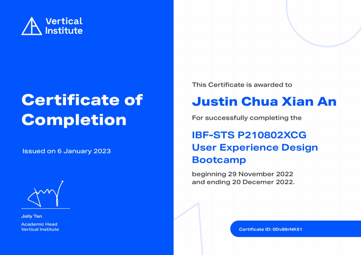 Certificate: UX · Vertical Inst.